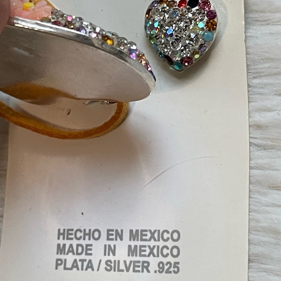 Our lady Guadalupe 925 sterling silver heart rhinestone pendant and earrings - Picture 7 of 17